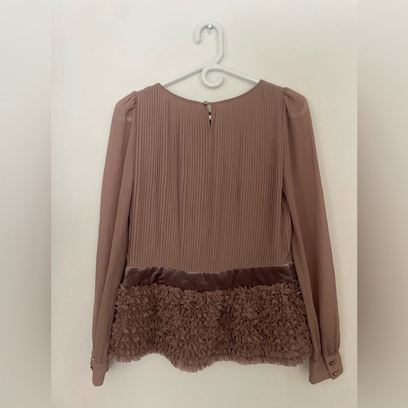 Goelia Pleated Chiffon & Velvet Ruffle Blouse | Romantic Old Money Top - Picture 2 of 7